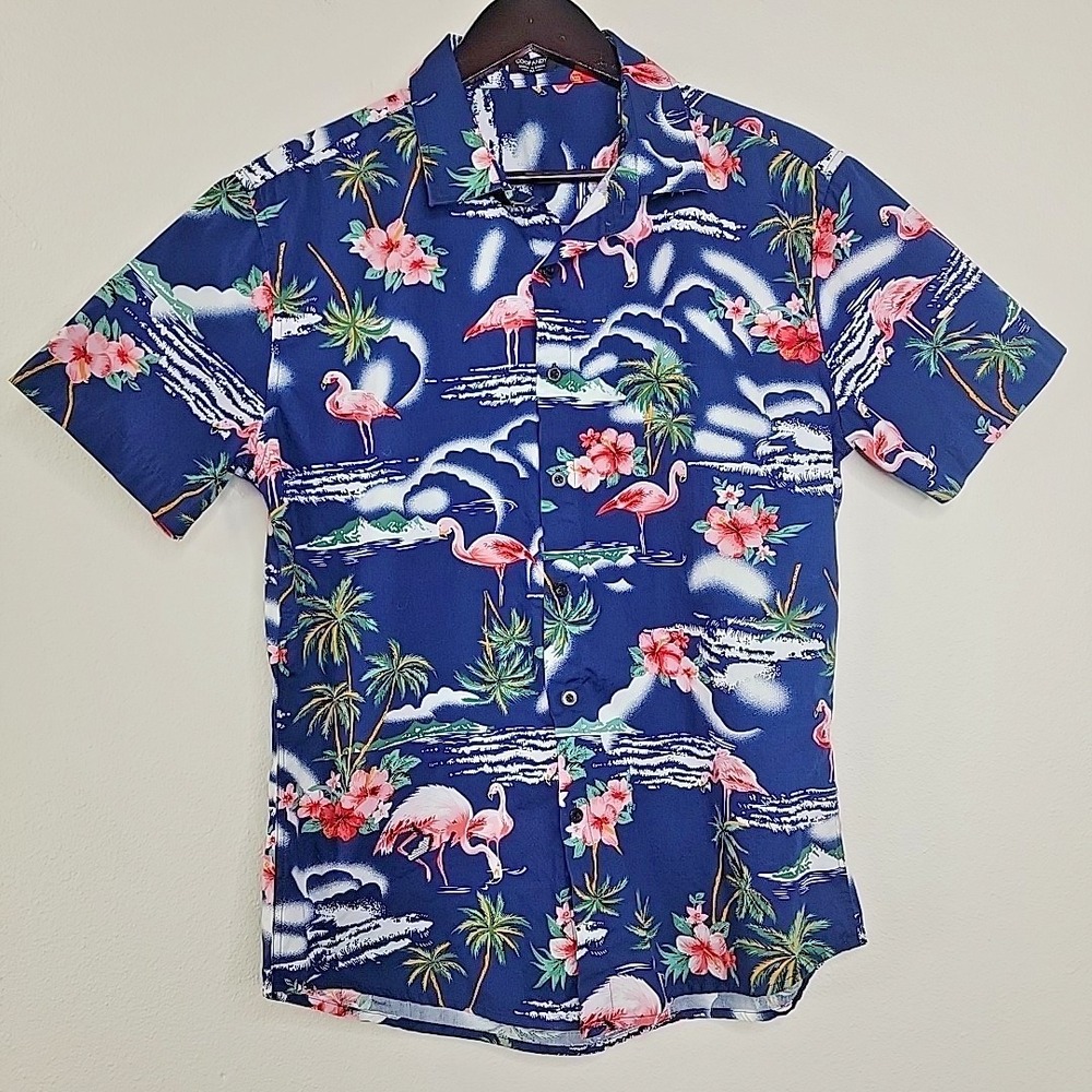 Coofandy Hawaiian Shirt Mens Medium Flamingo Tropical Button Up